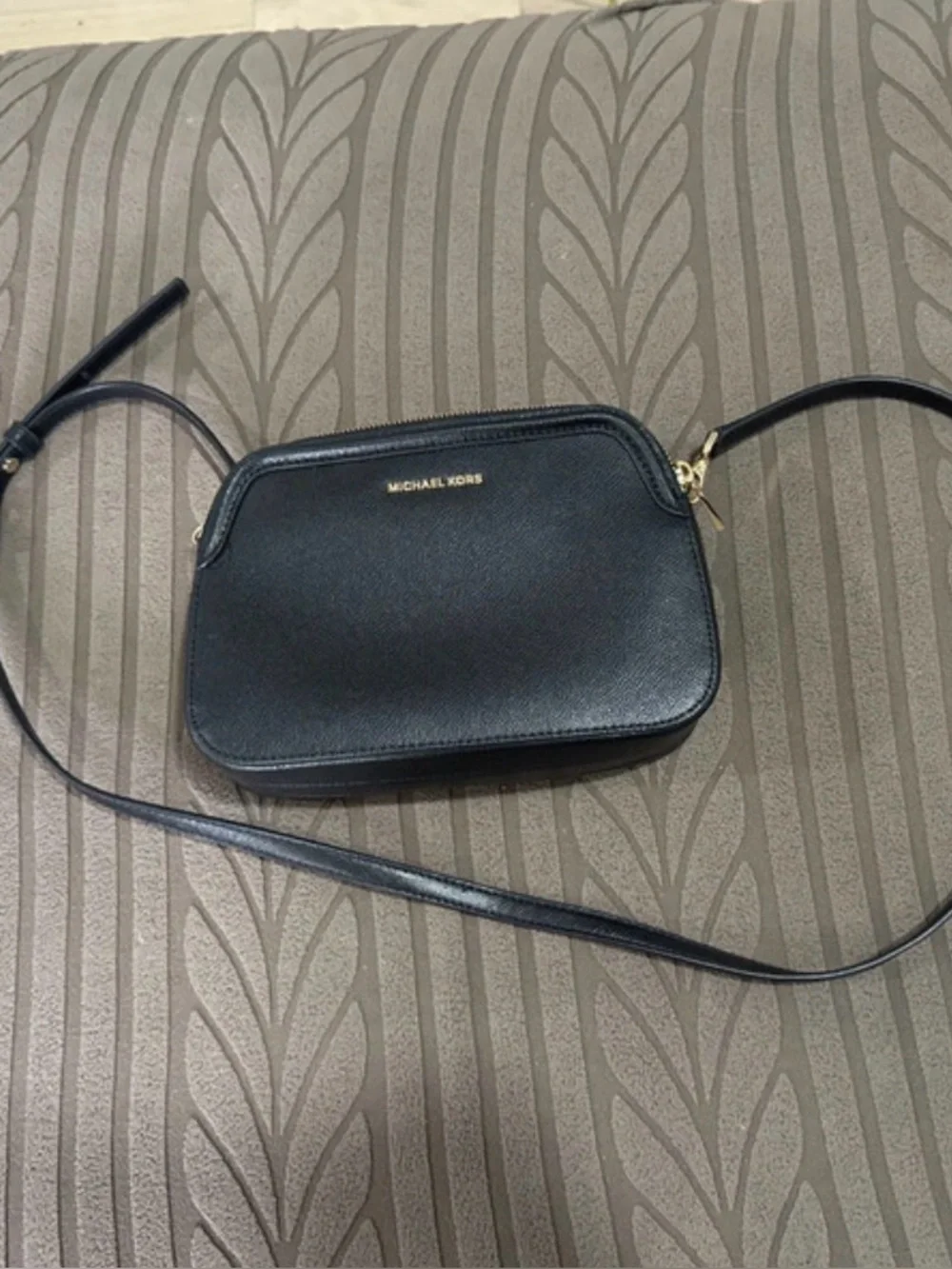Michael Kors Black Saffiano Crossbody with Gold Logo